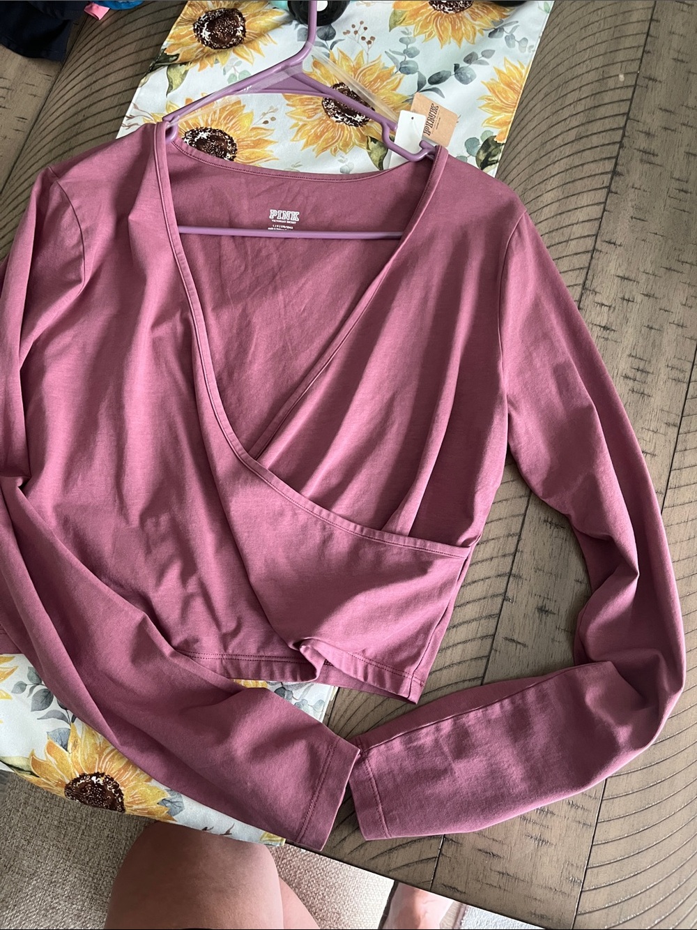 PINK Victoria's Secret Mauve Wrap-Front Long Sleeve Crop Top